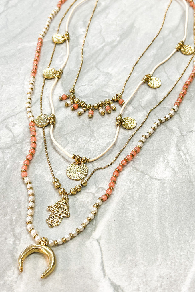 Leslie Necklace Coral/Pearl