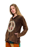 Vintage Peace Patch Zip-Up Jacket - Brown