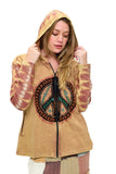 Vintage Peace Patch Zip-Up Jacket - Camel