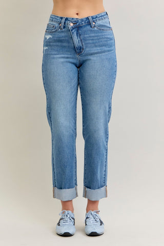 Judy Blue High Waisted Boyfriend Cross Waist Jeans
